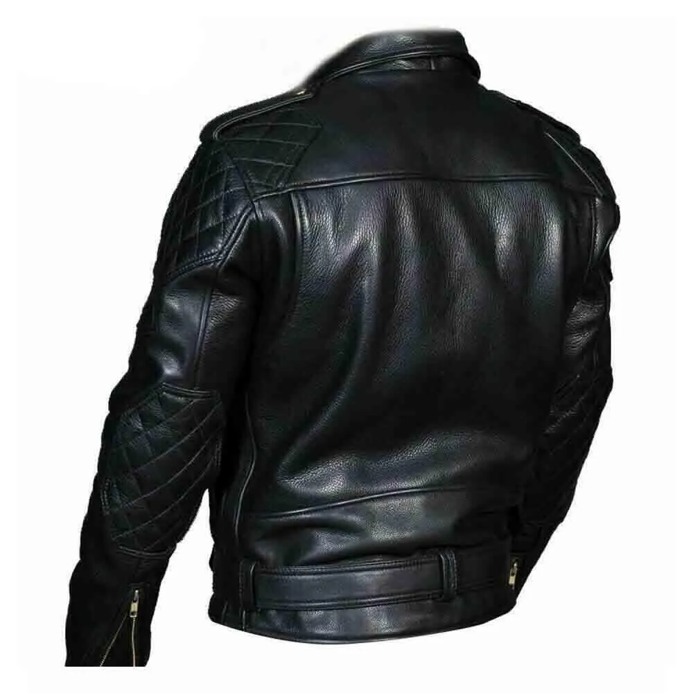 Men's Real Leather Quilted Panels Bikers Jacket Thick Cow Leather Bikers Jacket