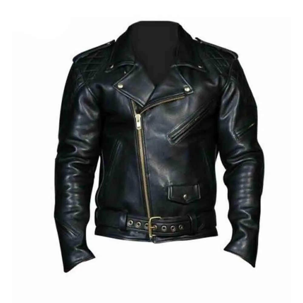 Men's Real Leather Quilted Panels Bikers Jacket Thick Cow Leather Bikers Jacket