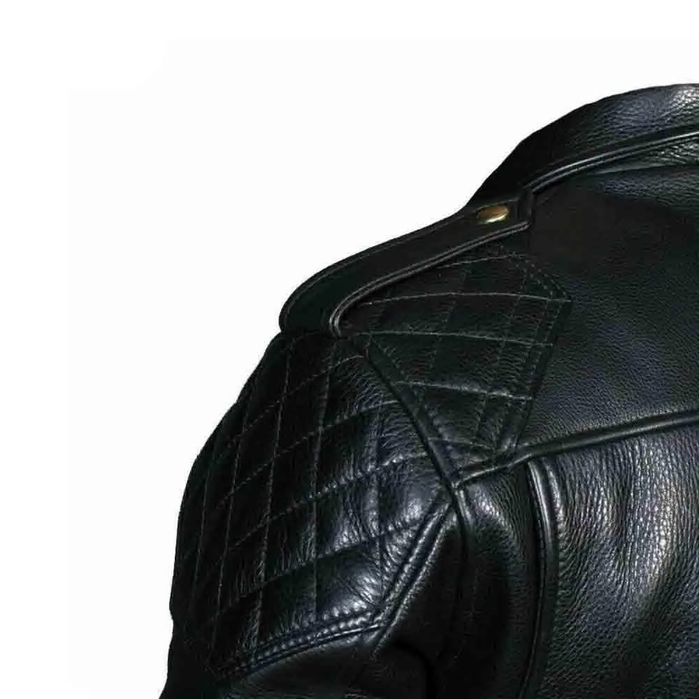 Men's Real Leather Quilted Panels Bikers Jacket Thick Cow Leather Bikers Jacket