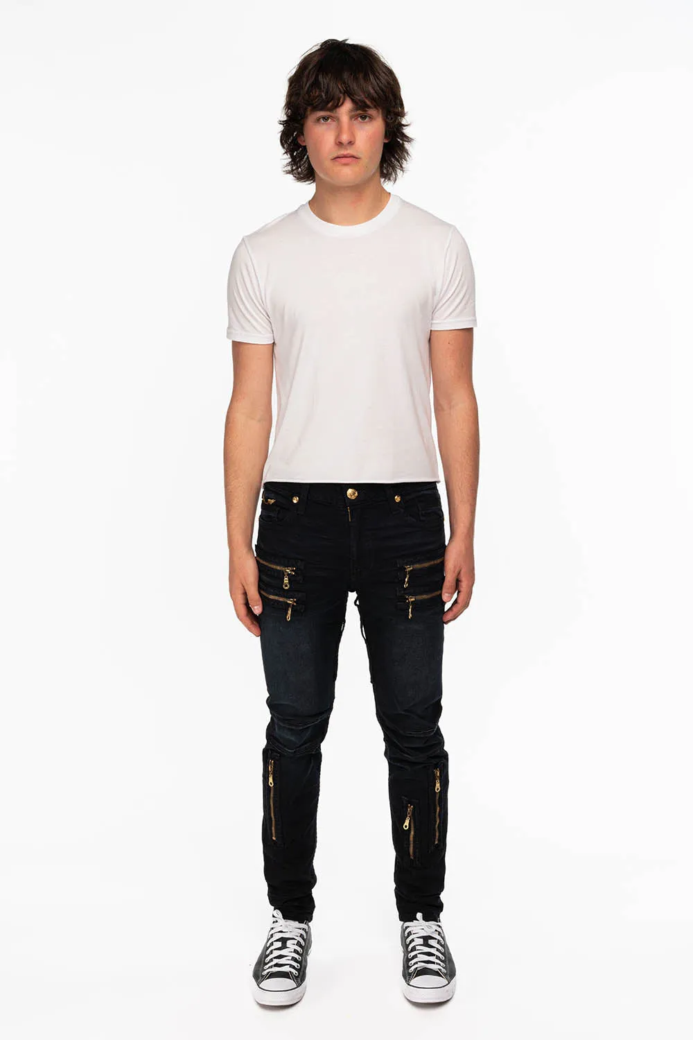 NEW BIKER IN F_UP BLACK WITH GOLD EMBROIDERED O.E SCRIPT