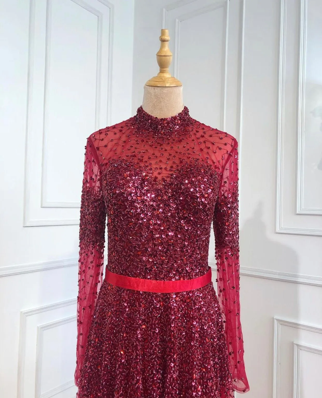 Novaah - High Collar Beaded Evening Dress