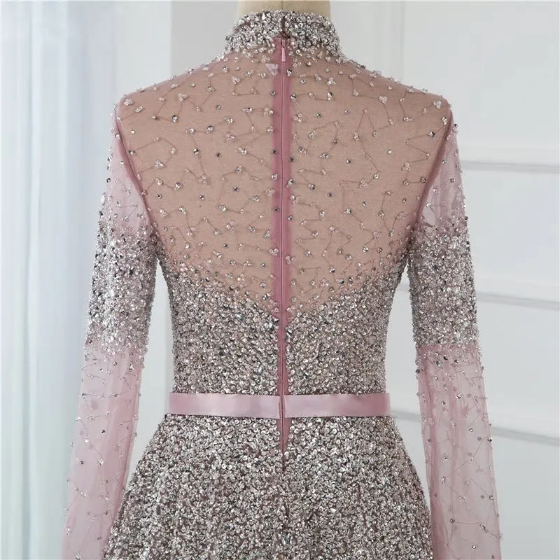 Novaah - High Collar Beaded Evening Dress