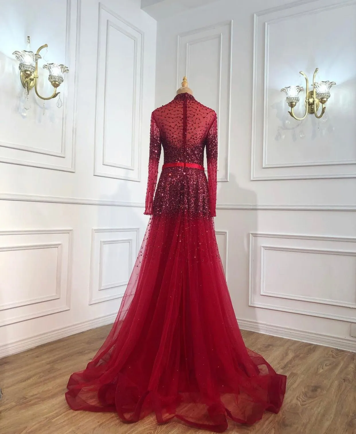 Novaah - High Collar Beaded Evening Dress