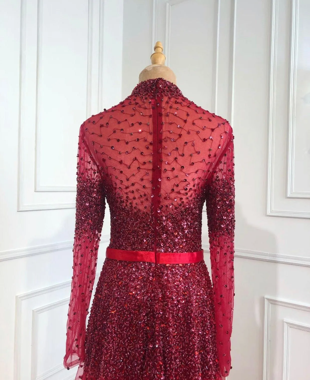 Novaah - High Collar Beaded Evening Dress