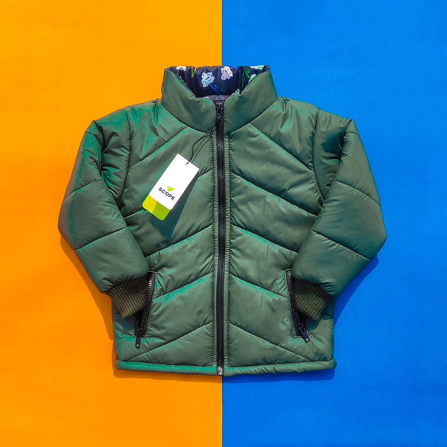 Olive-Green Full Sleeves Puffer Jacket