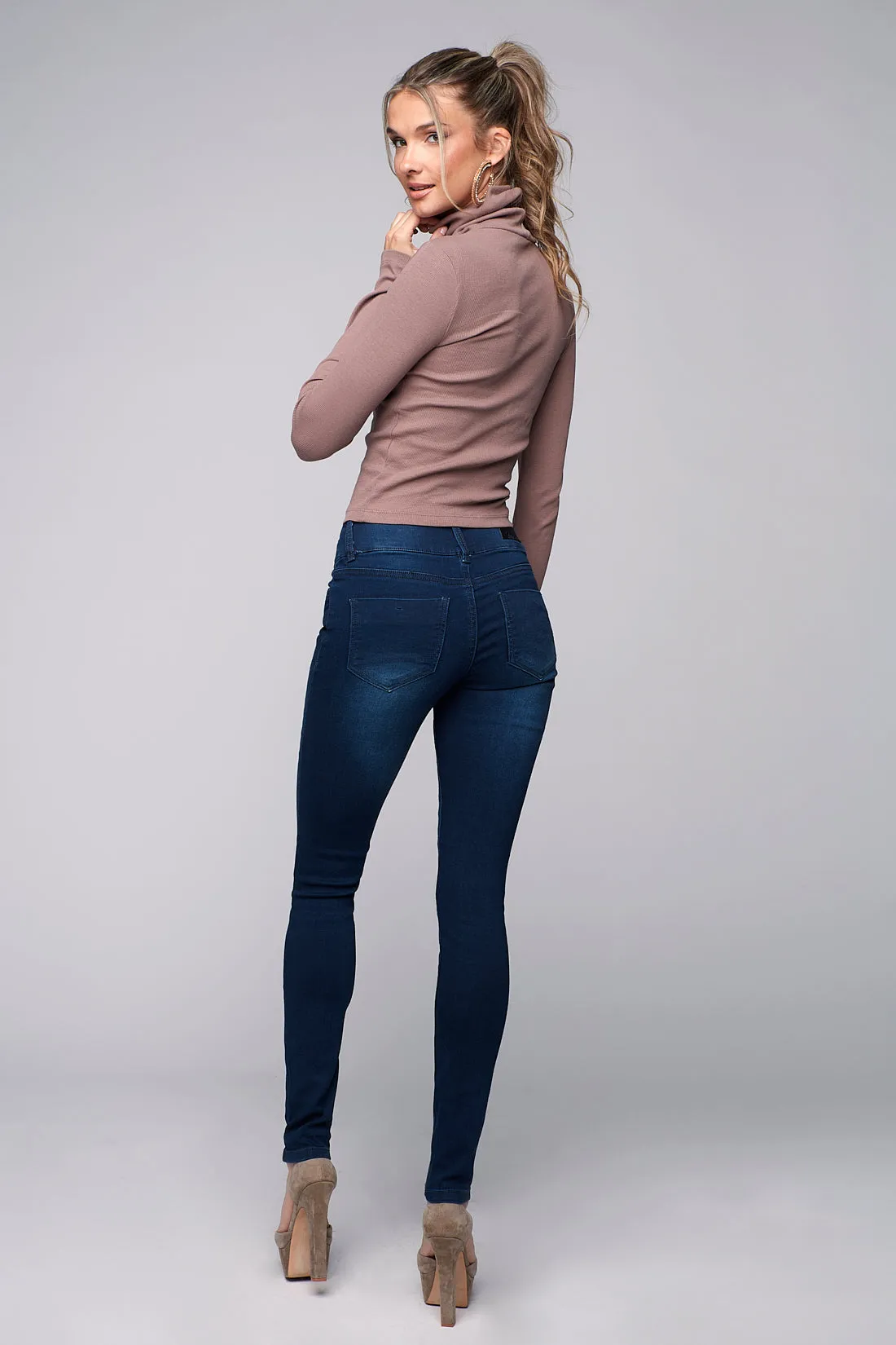 OLIVIA - Pull-On Jeggings - Tinted Dark Indigo Rinse