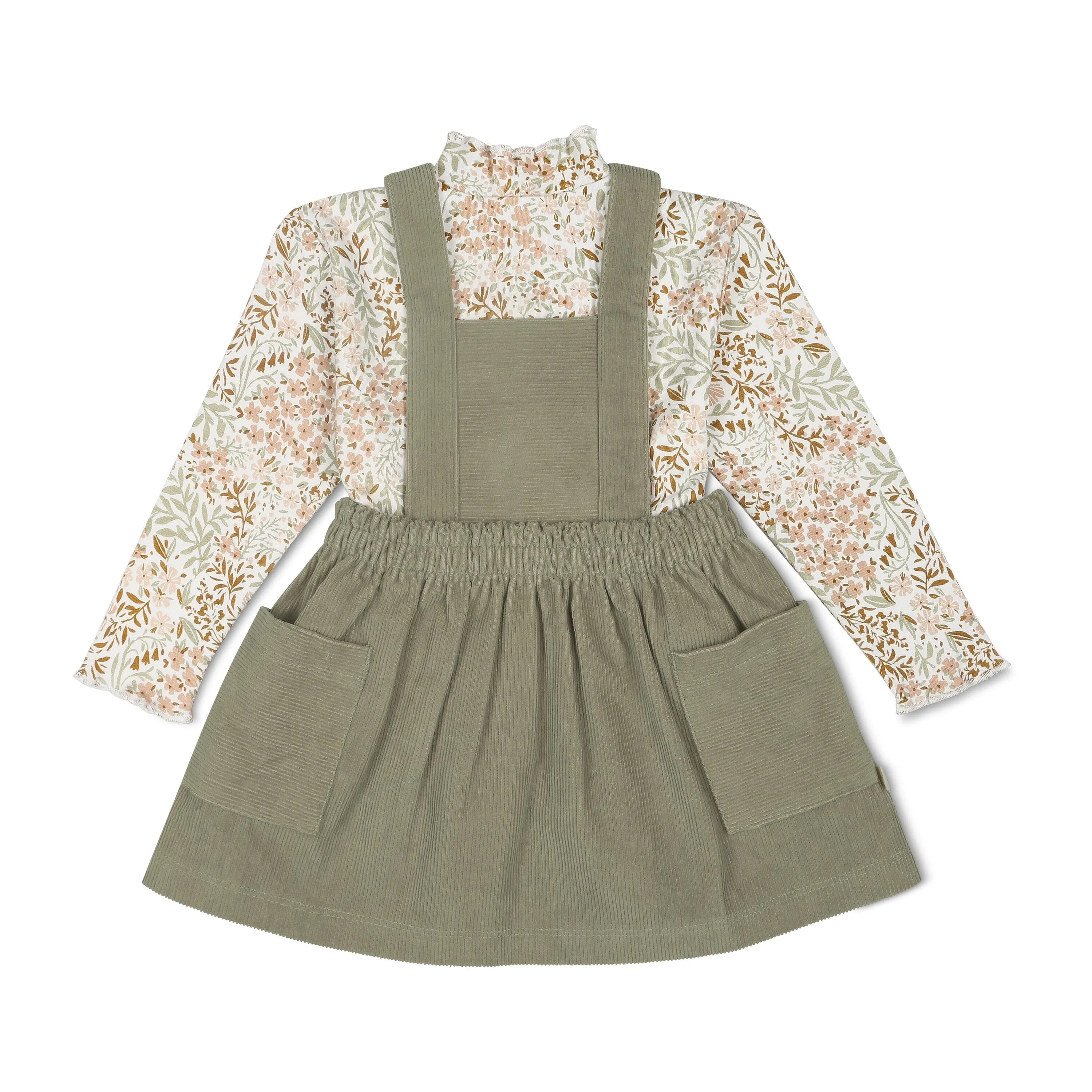 Organic Corduroy Pinafore Dress | Olive
