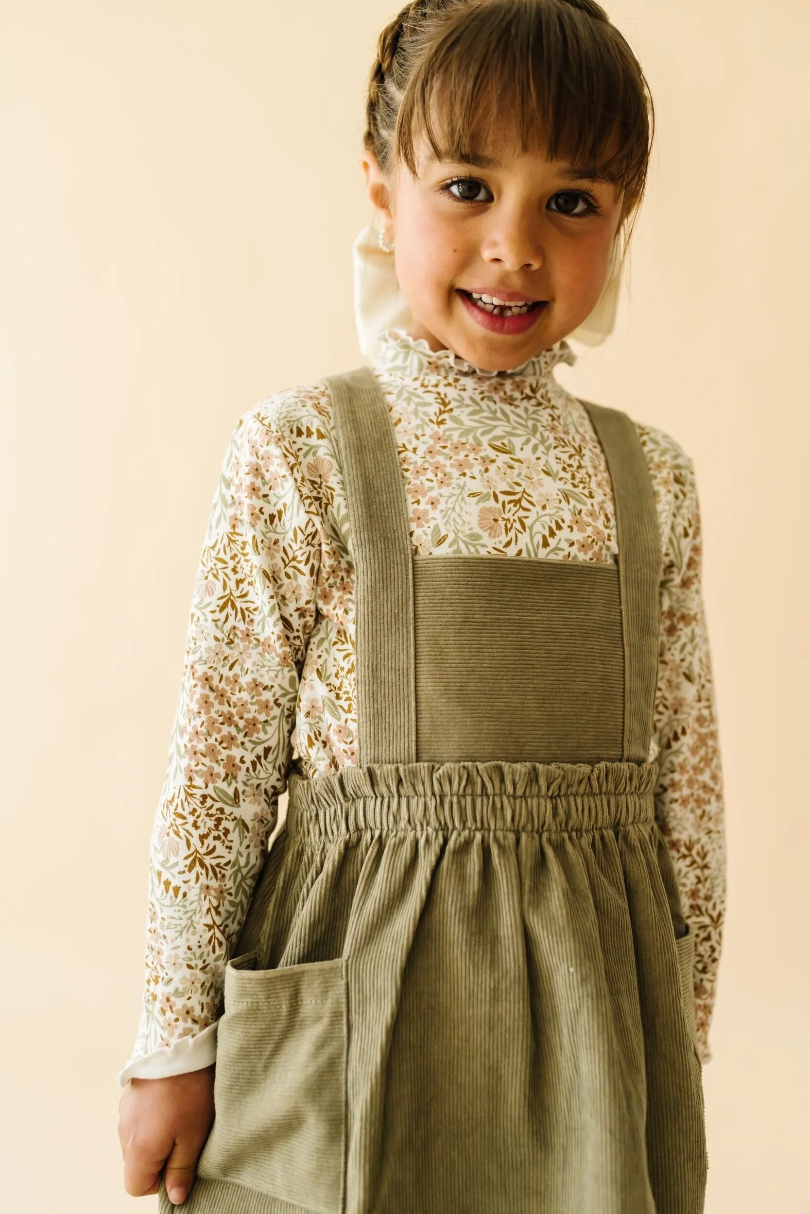 Organic Corduroy Pinafore Dress | Olive