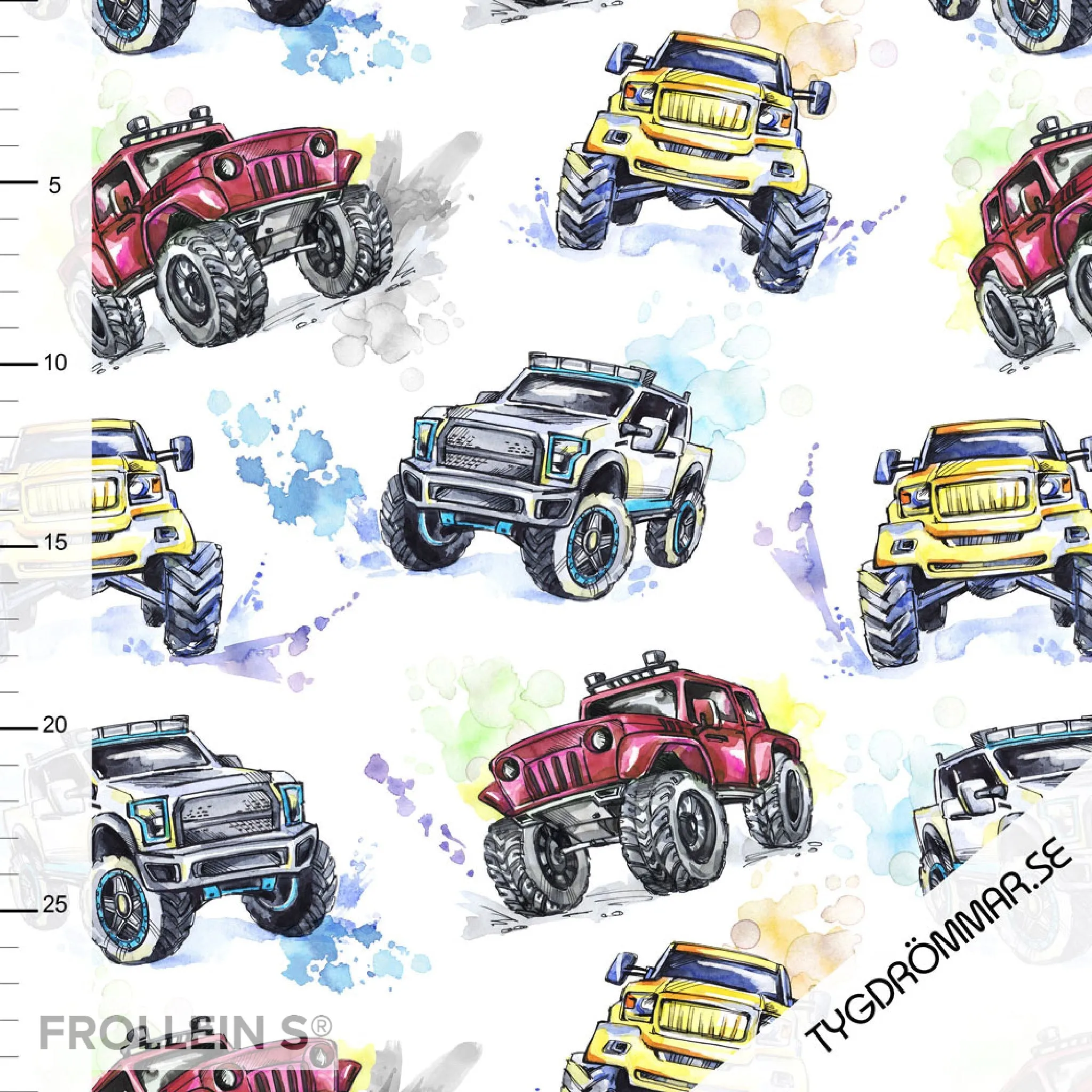 Organic Cotton Jersey - Monster Trucks - Red