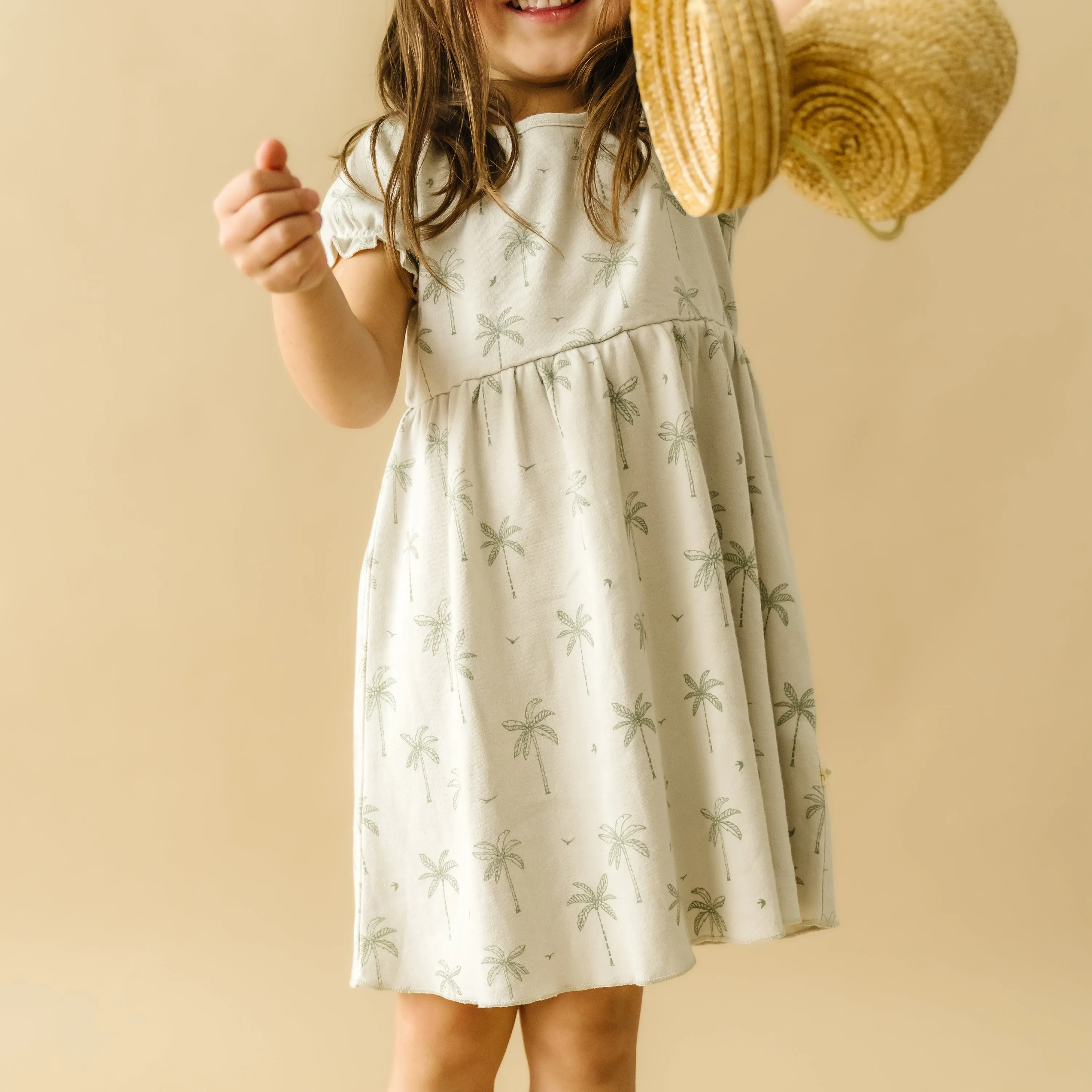 Organic Girls Puff Sleeve Dress - Tropical