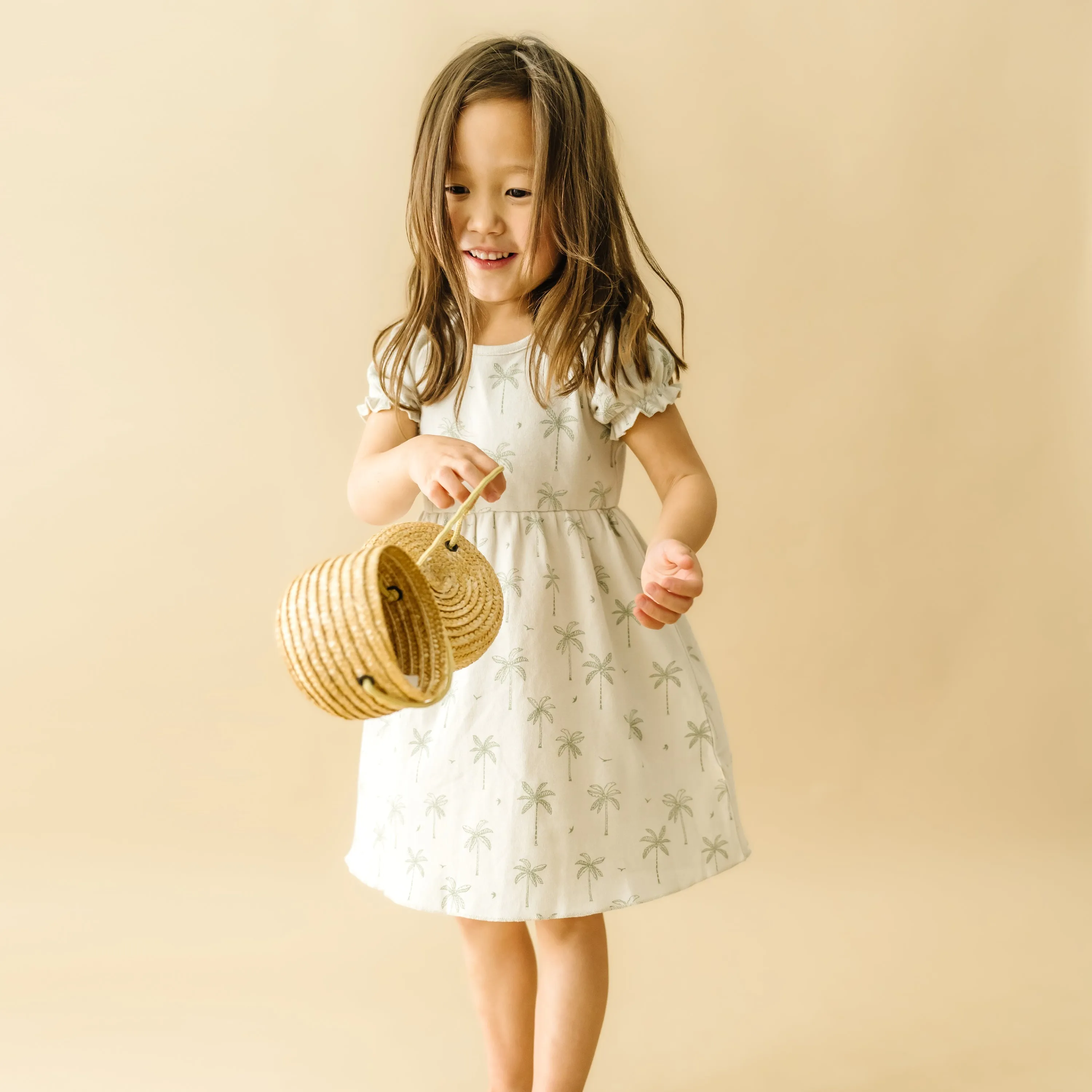 Organic Girls Puff Sleeve Dress - Tropical