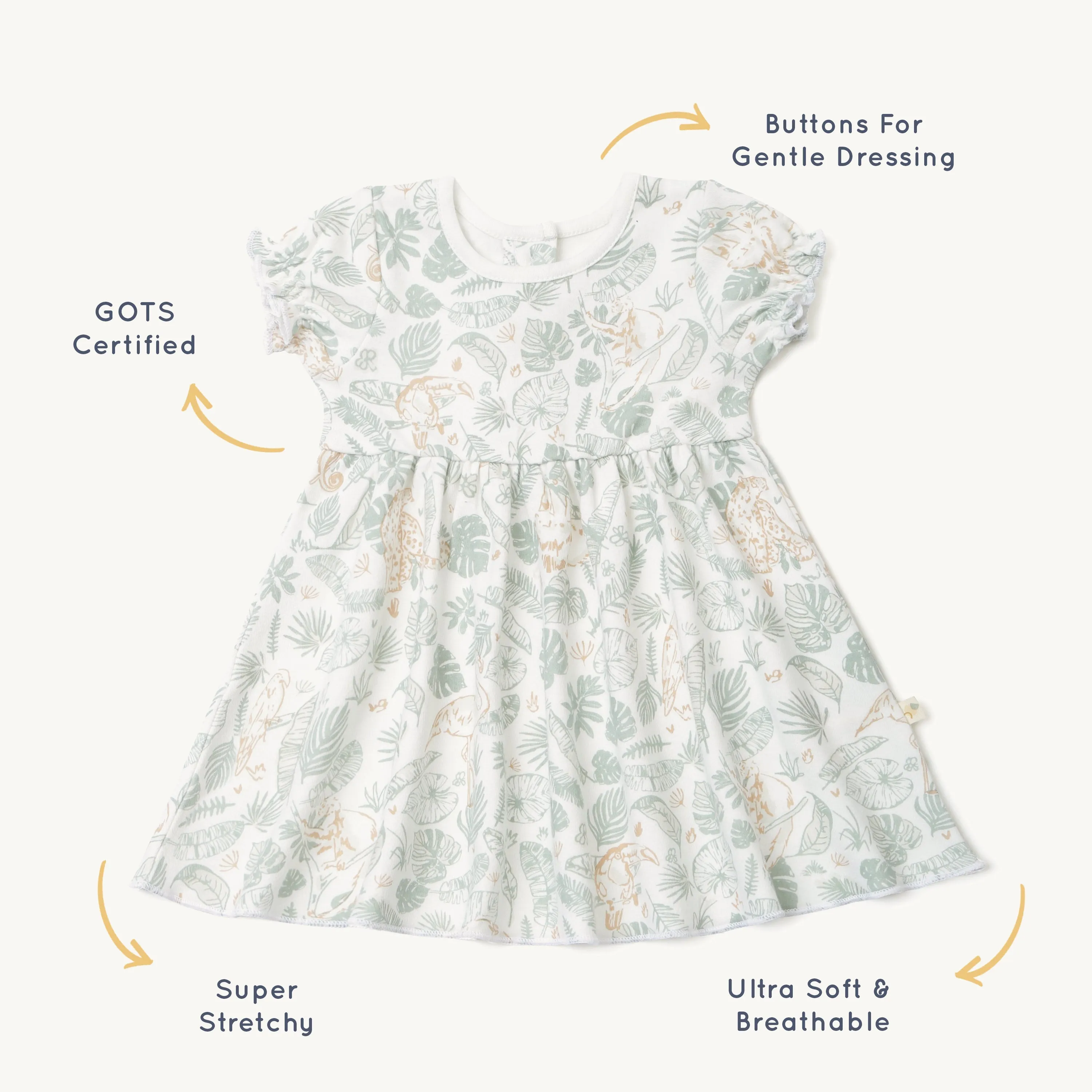 Organic Girls Puff Sleeve Dress - Wild Safari