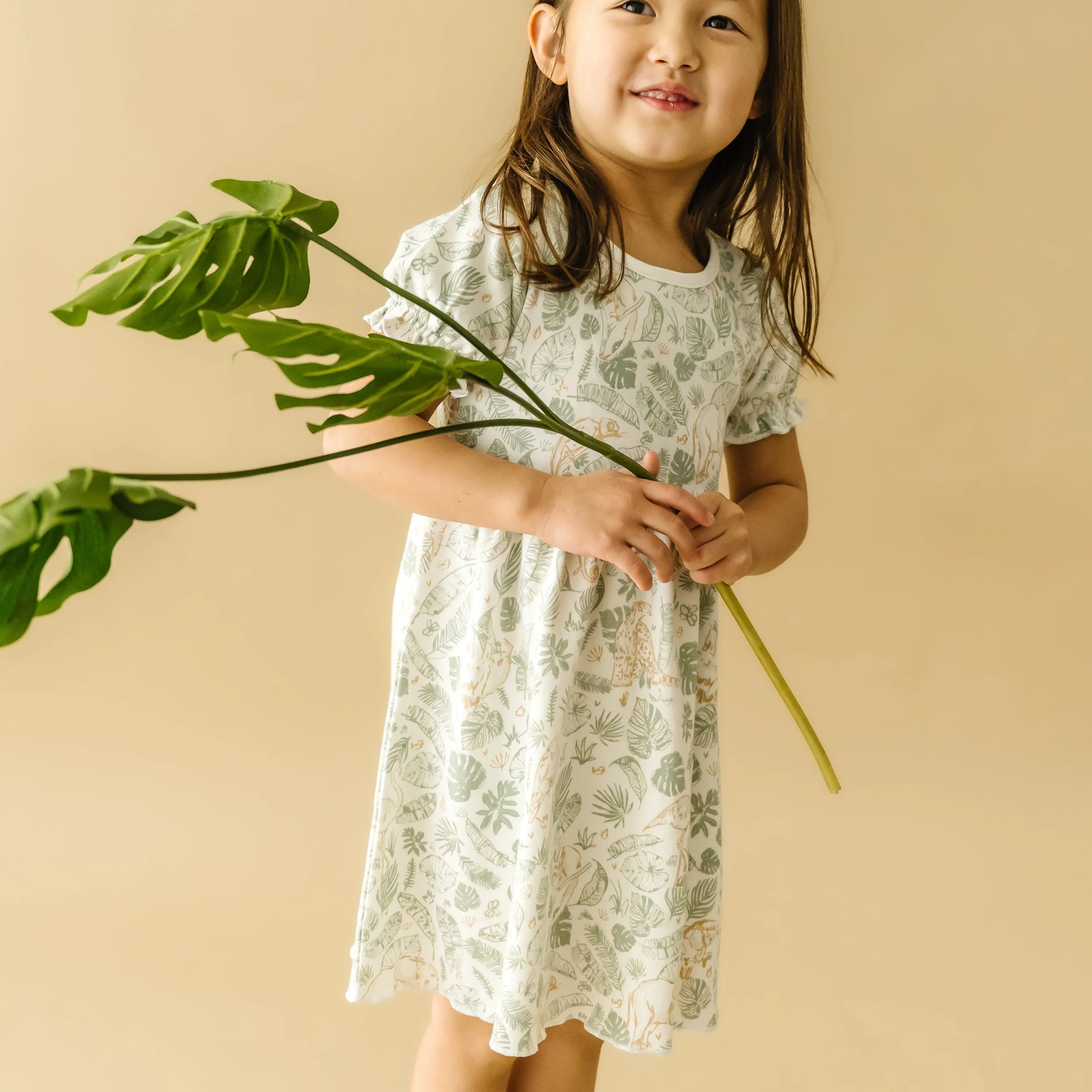 Organic Girls Puff Sleeve Dress - Wild Safari