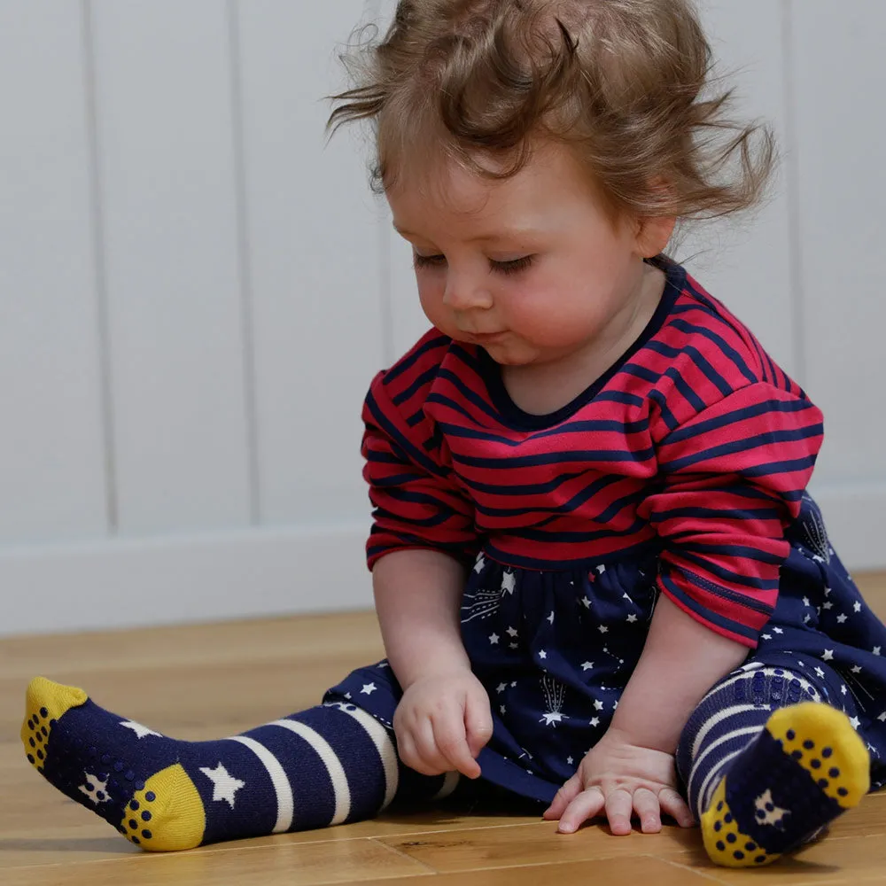 Piccalilly Blue   White Stripe Baby Crawler Leggings