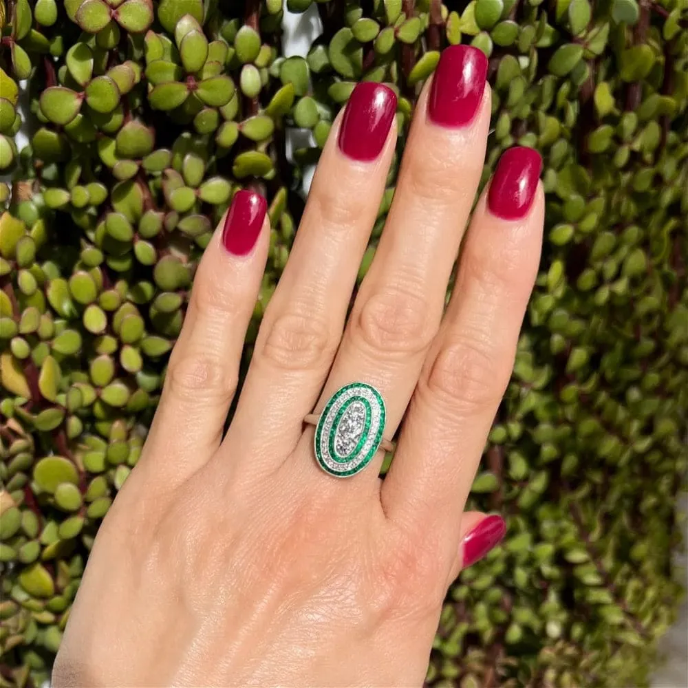 Platinum .41ct OEC Diamond, Emerald & Diamond Oval Shape Ring at Regard Jewelry in Austin, Texas