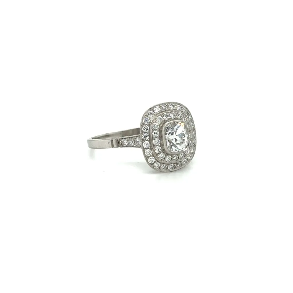 Platinum Antique Cushion Diamond Ring at Regard Jewelry in Austin, Texas