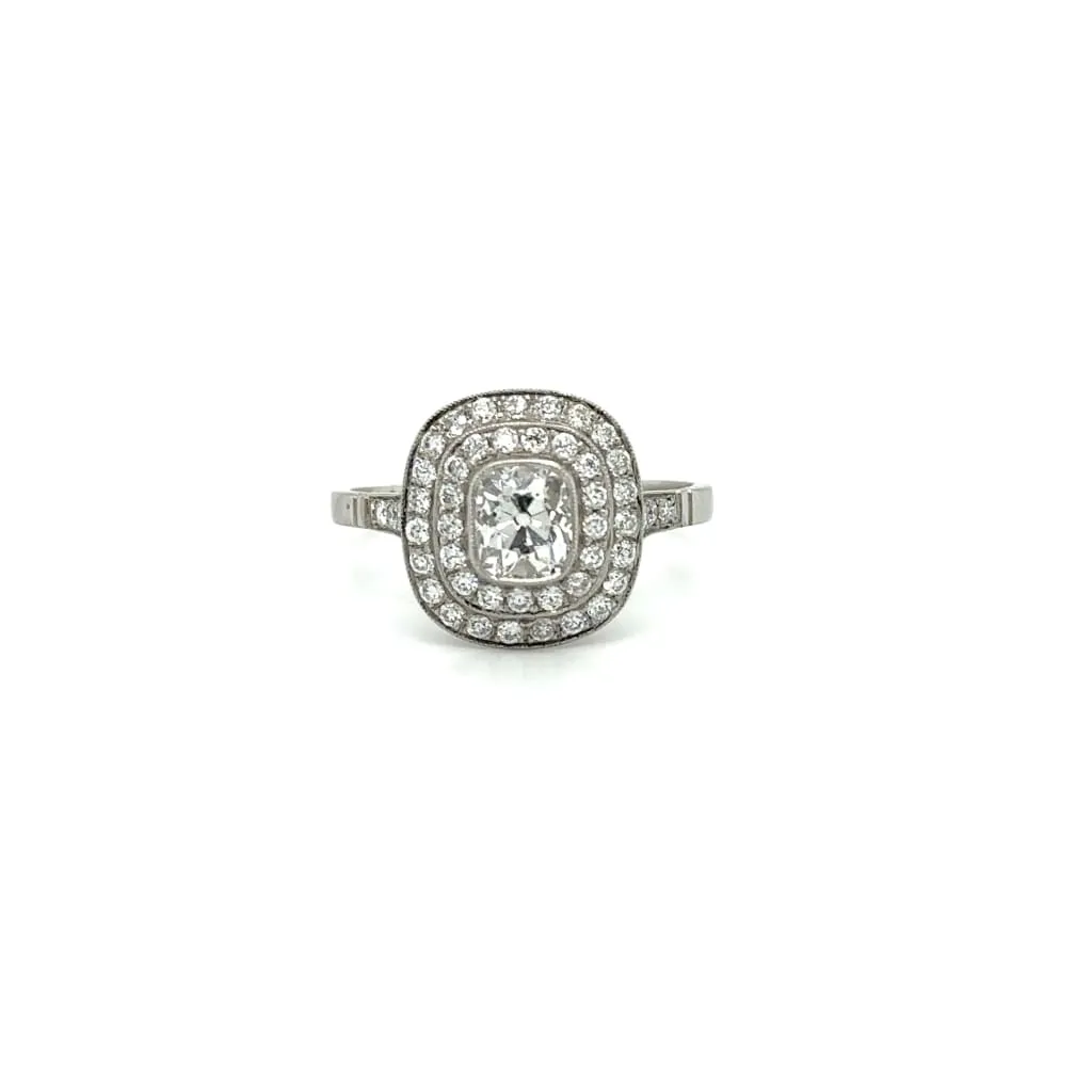 Platinum Antique Cushion Diamond Ring at Regard Jewelry in Austin, Texas