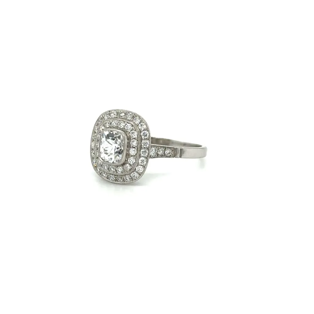 Platinum Antique Cushion Diamond Ring at Regard Jewelry in Austin, Texas