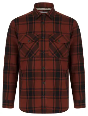 Polpara Sherpa Fleece Lined Cotton Flannel Checked Overshirt Jacket in Fire Brick Red  - Tokyo Laundry