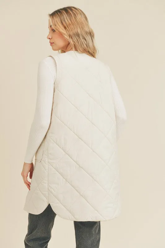 Quilted Vest-Ivory