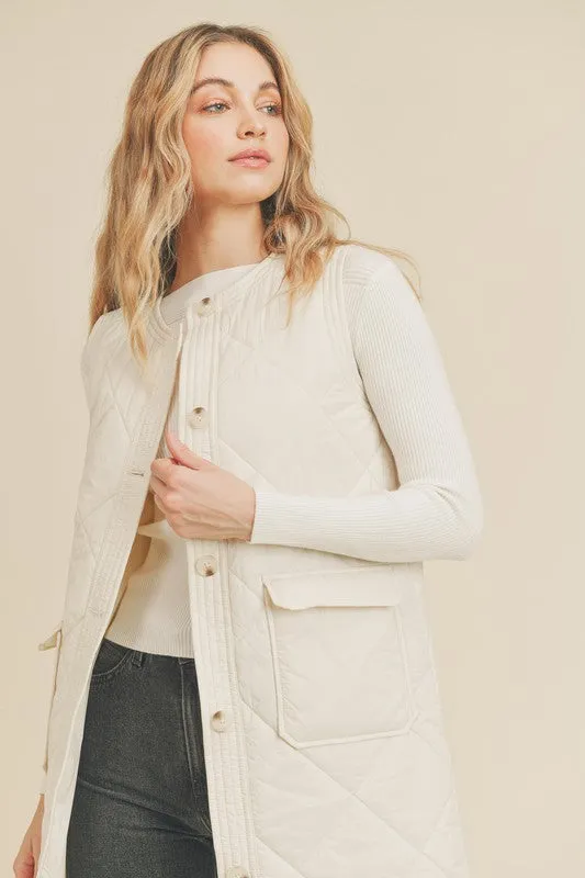Quilted Vest-Ivory