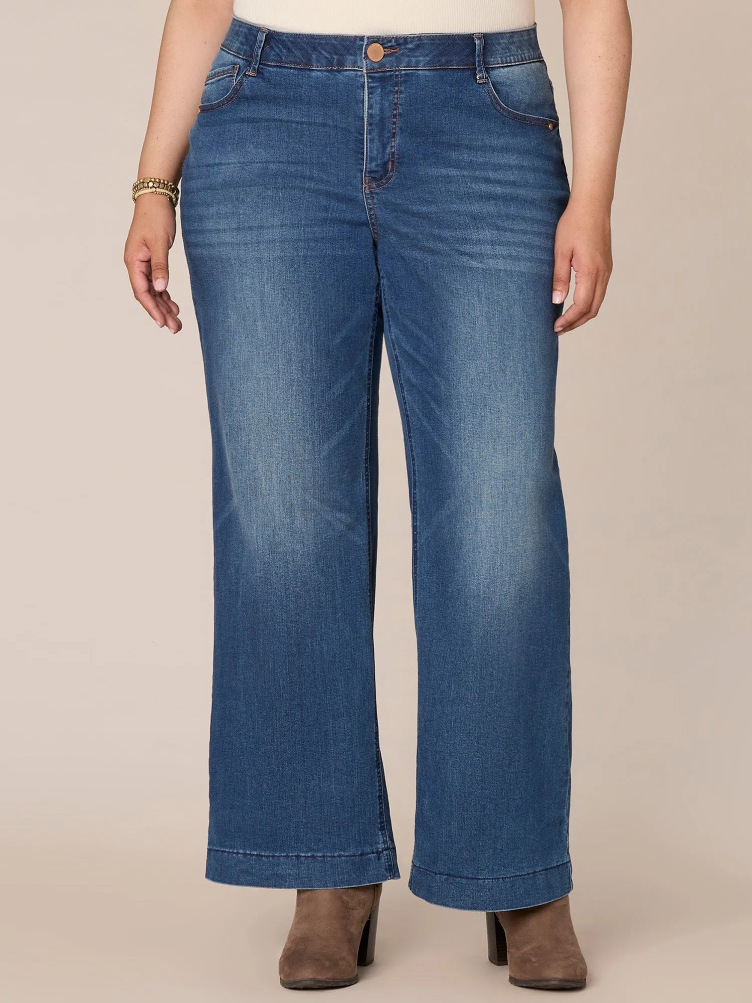 "Ab"solution® Plus Size High Rise Wide Leg Jeans