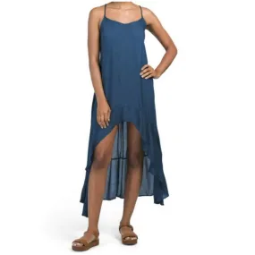 RAVIYA High-low Ruffle Hem Cover-up Maxi Beach Dress Blue Small