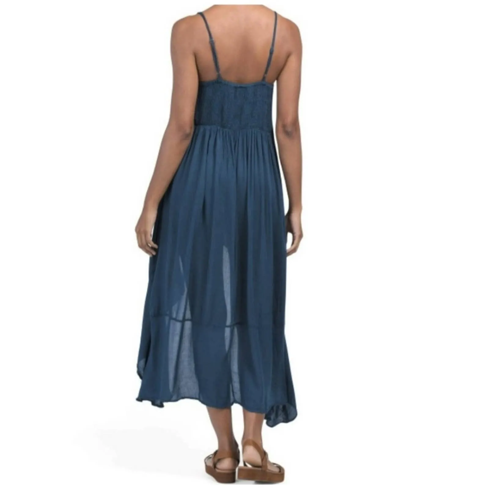 RAVIYA High-low Ruffle Hem Cover-up Maxi Beach Dress Blue Small