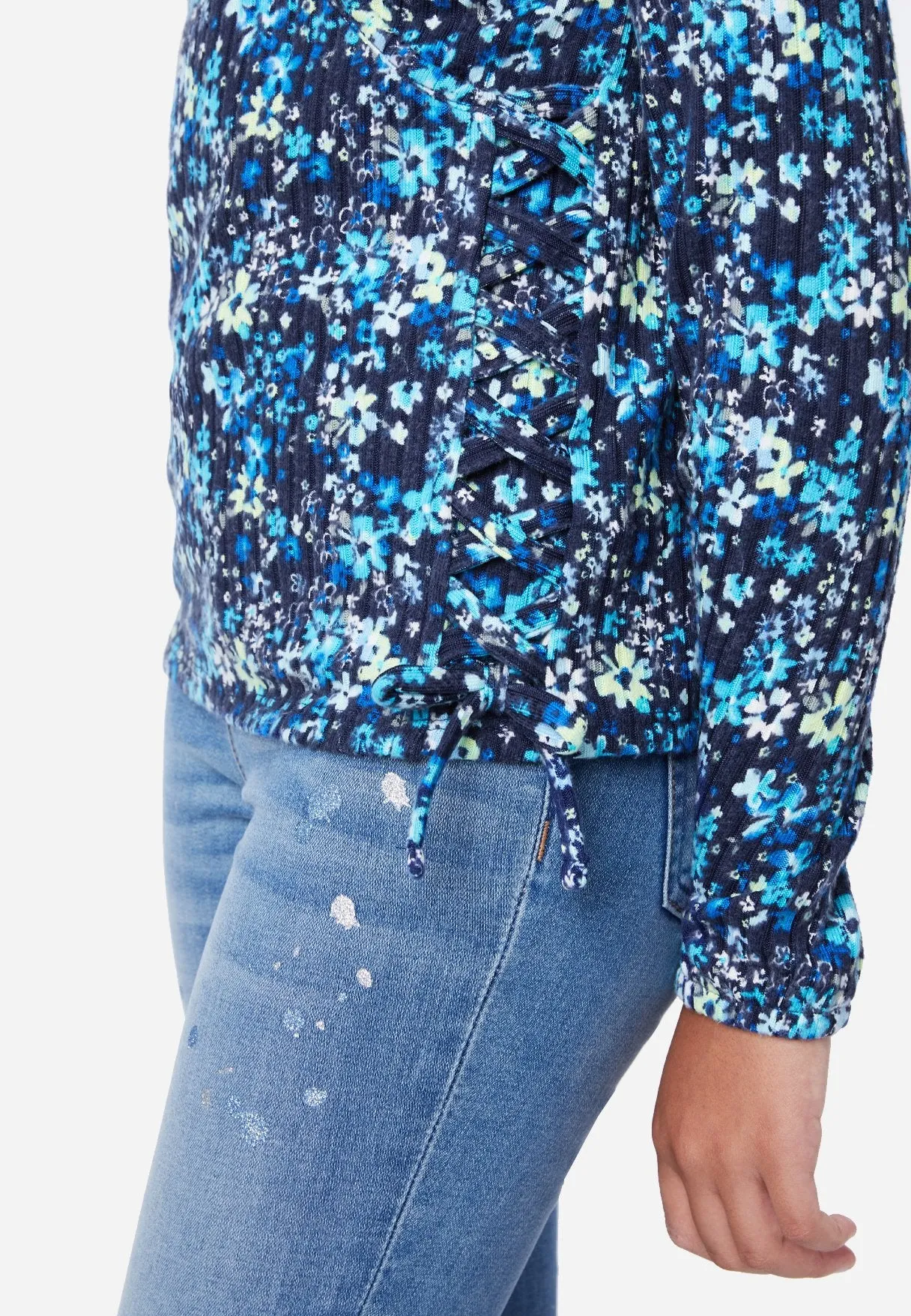 Ribbed Lace-Up Wrap Top