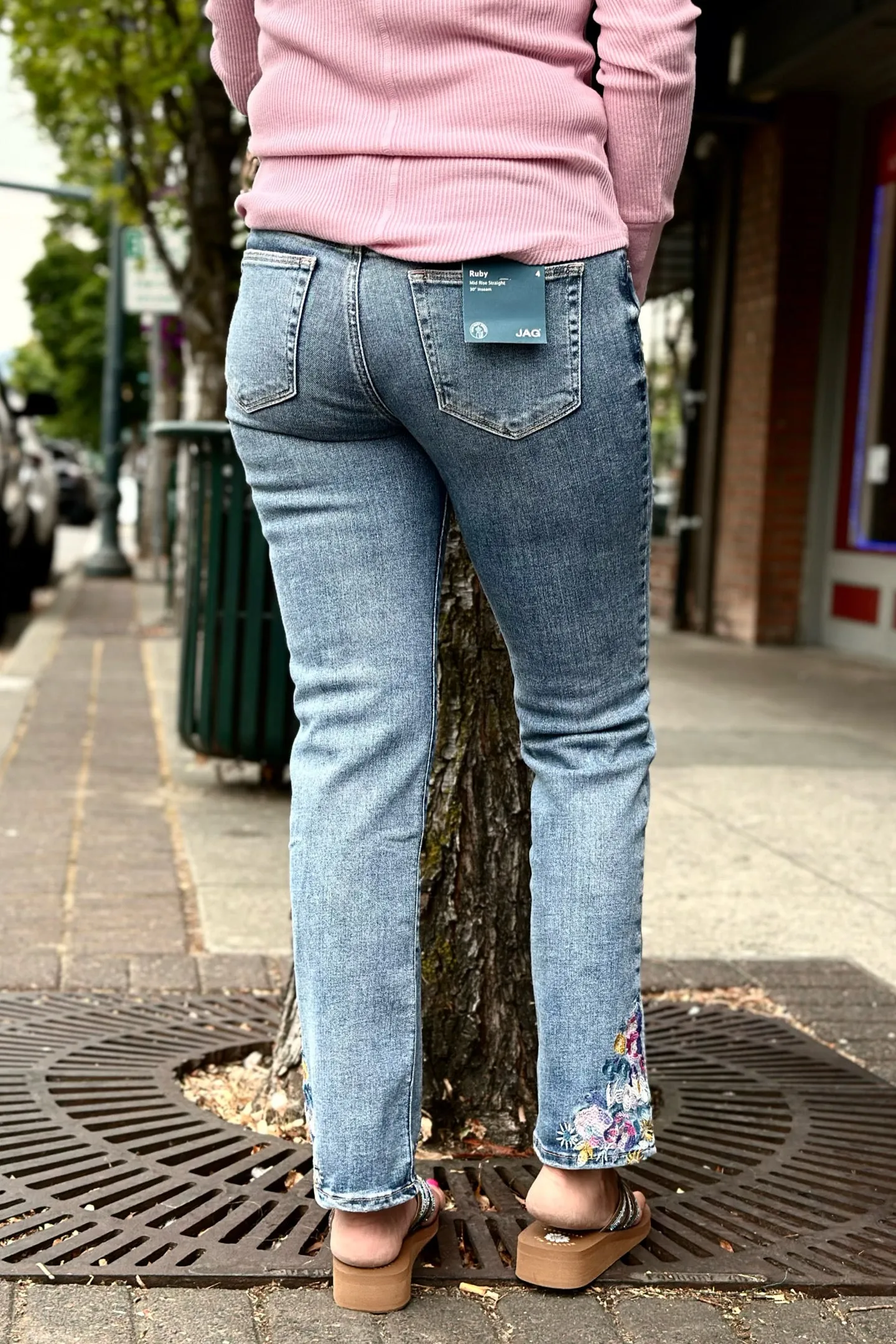 Ruby Mid Rise "Flirty Floral" Straight Jean by Jag