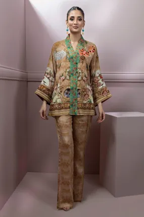 Shamaeel - Silk Embroidered Shirt and Belt with Silk Printed Pants