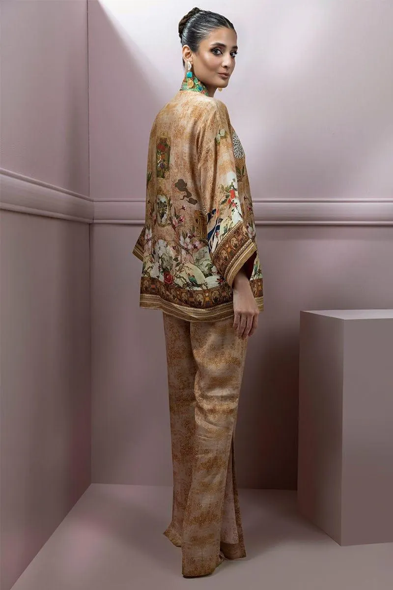 Shamaeel - Silk Embroidered Shirt and Belt with Silk Printed Pants
