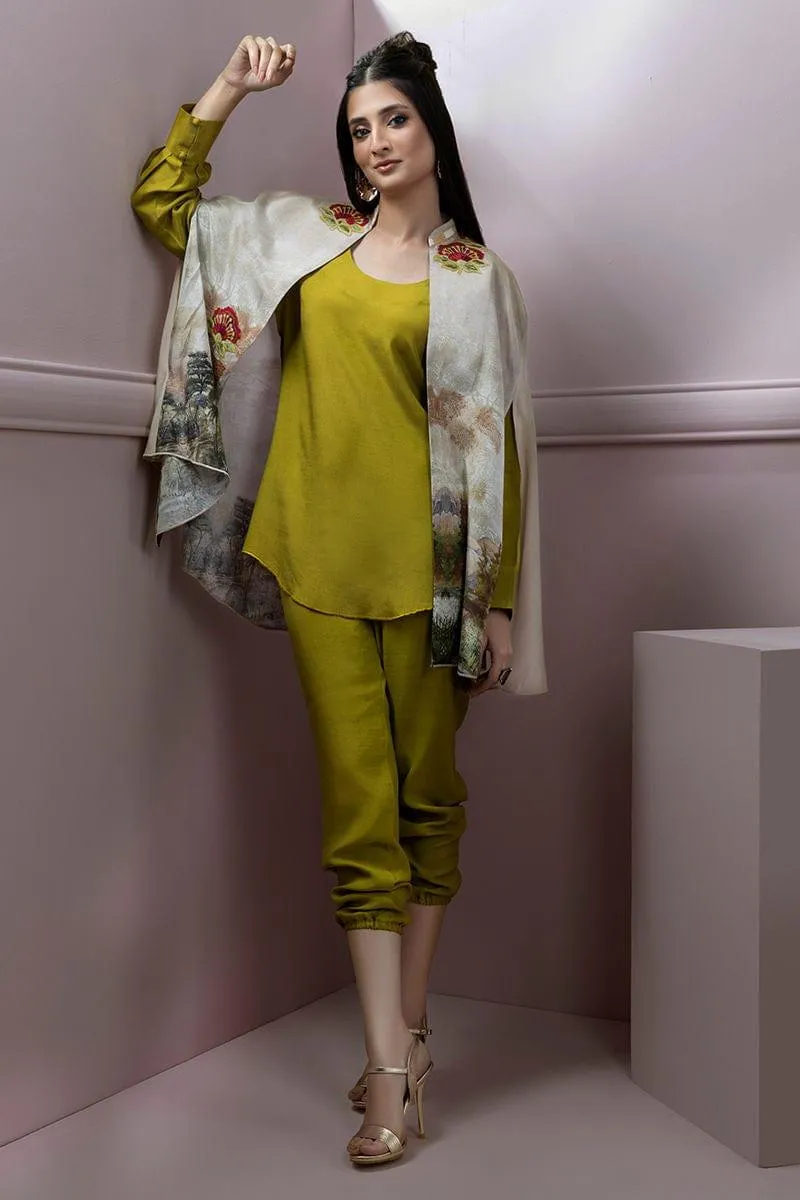 Shamaeel - Solid Silk Co-ord Set with Embroidered Silk Jacket