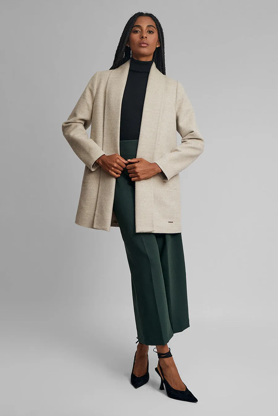 Short Swing Coat Baby Alpaca Color Sabbia