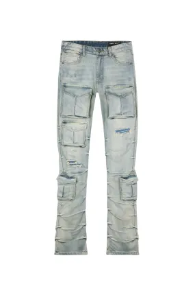 Smoke Rise - Stacked Utility Denim Jeans - Grey