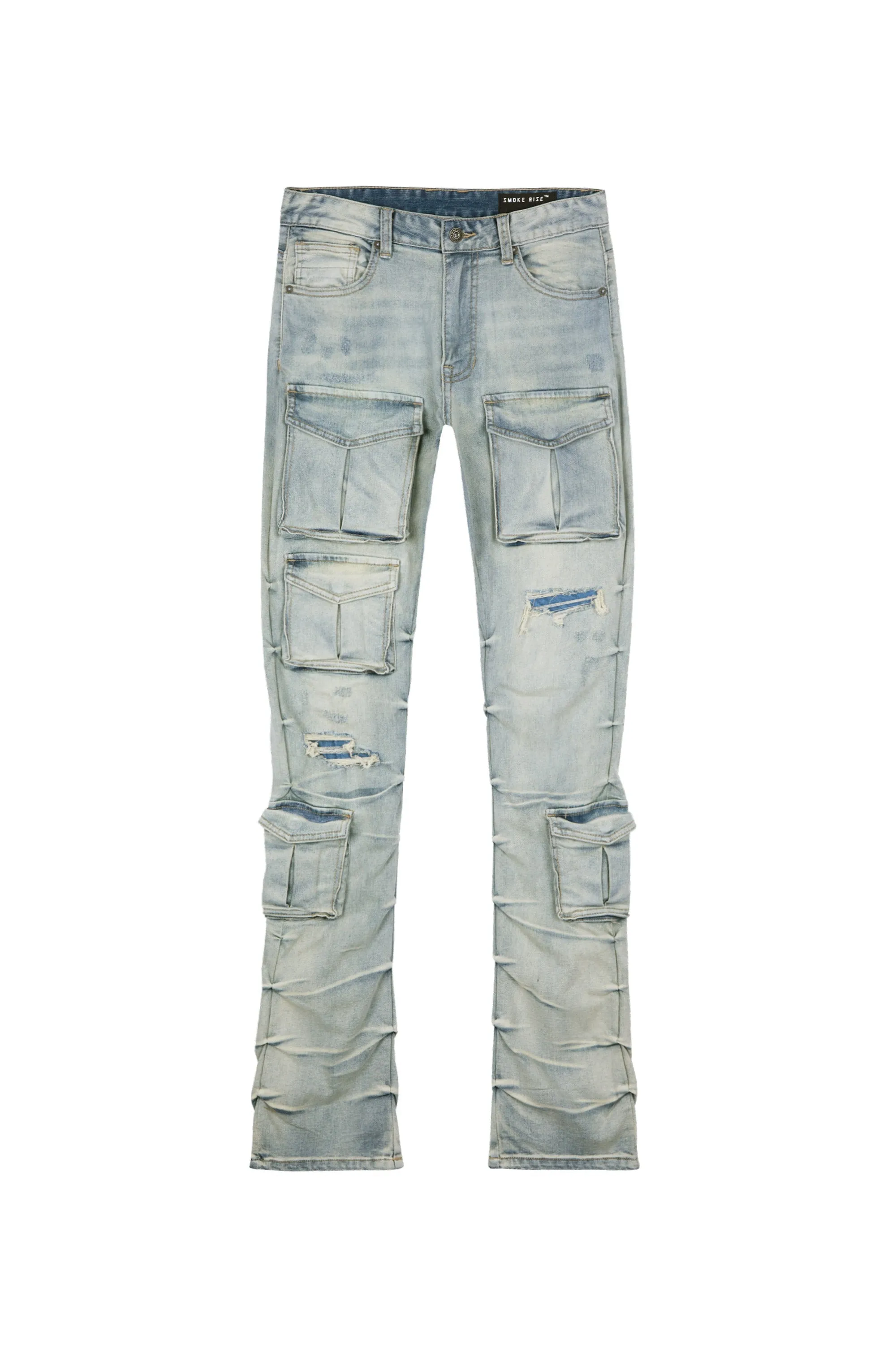Smoke Rise - Stacked Utility Denim Jeans - Grey