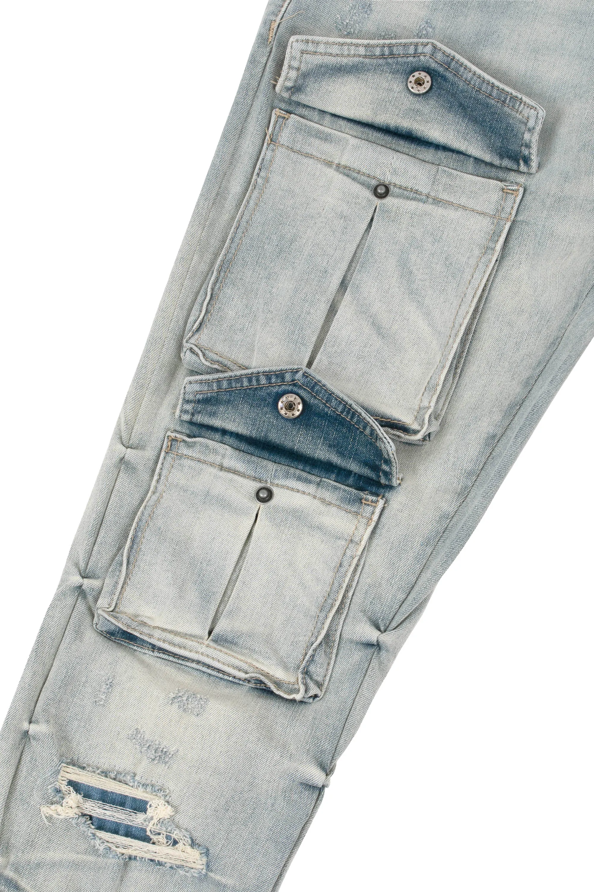 Smoke Rise - Stacked Utility Denim Jeans - Grey