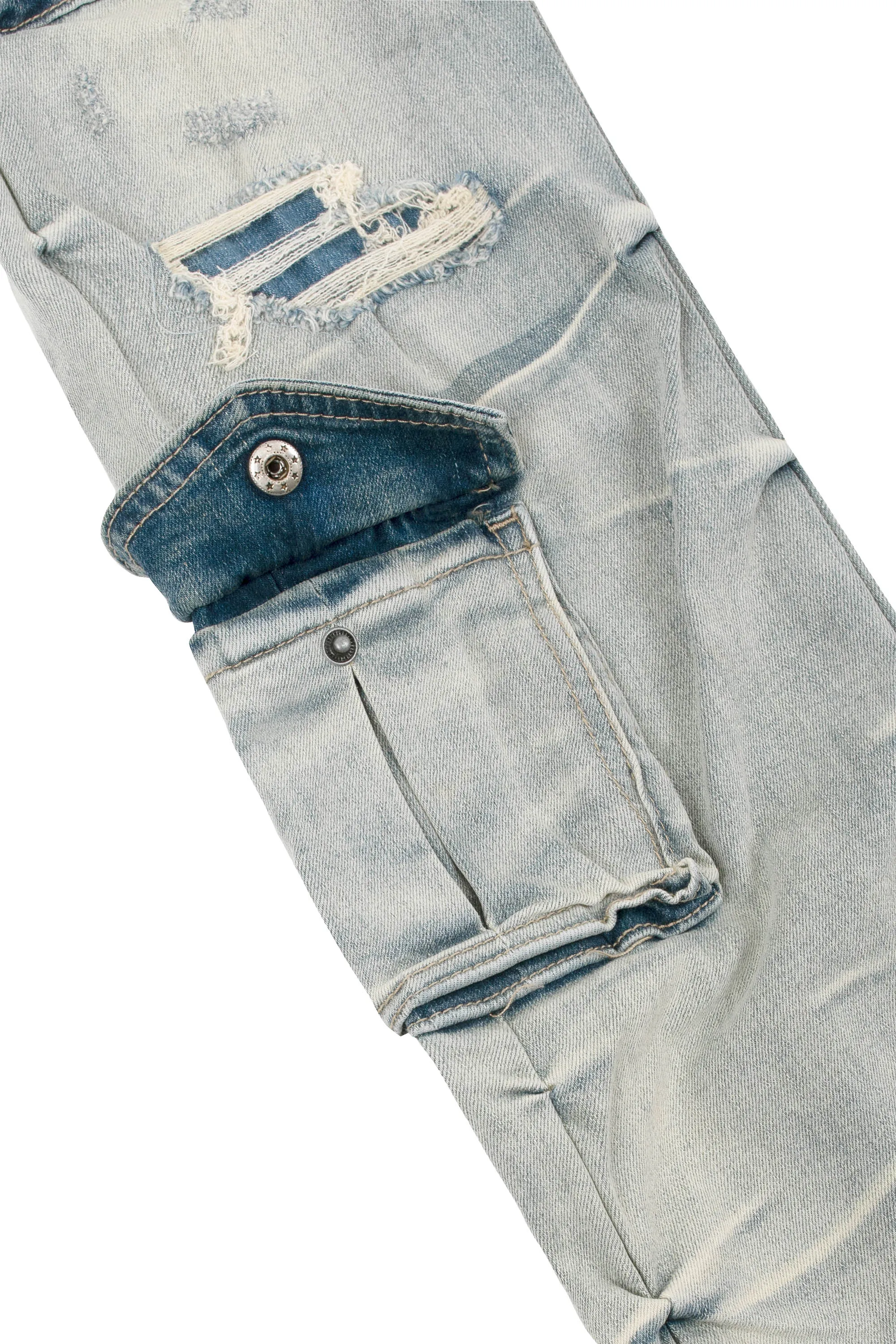 Smoke Rise - Stacked Utility Denim Jeans - Grey