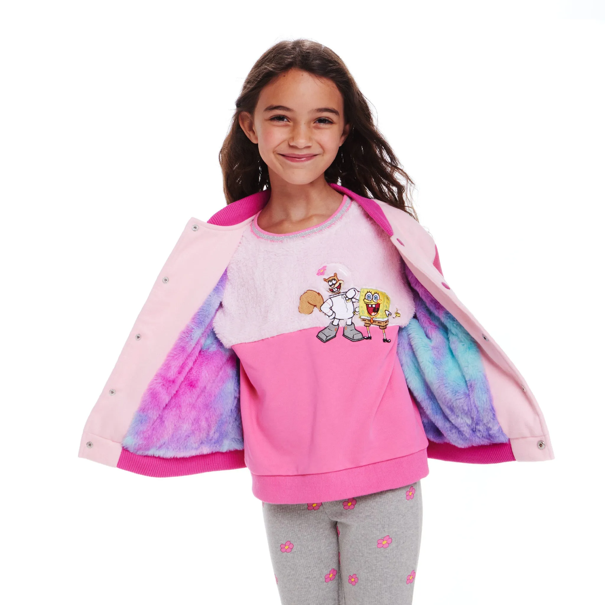 SpongeBob SquarePants™ x Andy & Evan® | Kids (2-6x) Rainbow Patchwork Bomber Jacket