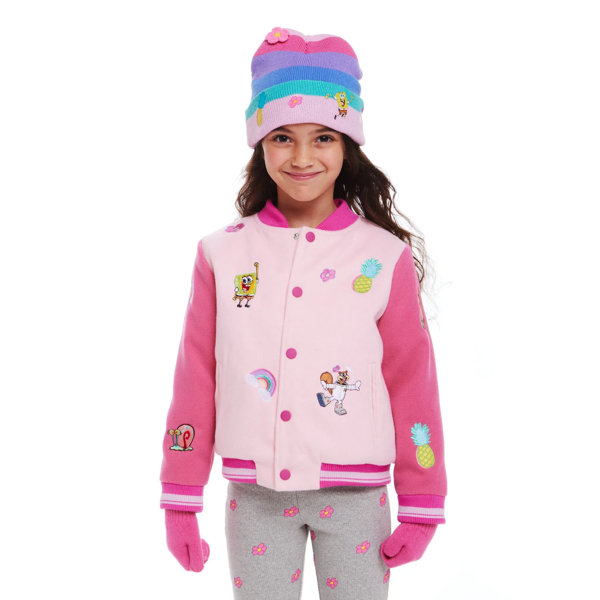 SpongeBob SquarePants™ x Andy & Evan® | Kids (2-6x) Rainbow Patchwork Bomber Jacket
