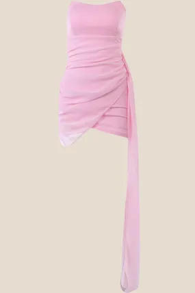 Strapless Pink Ruched Tight Short Dress