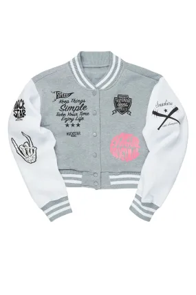 Talyka Heather Grey Varsity Jacket