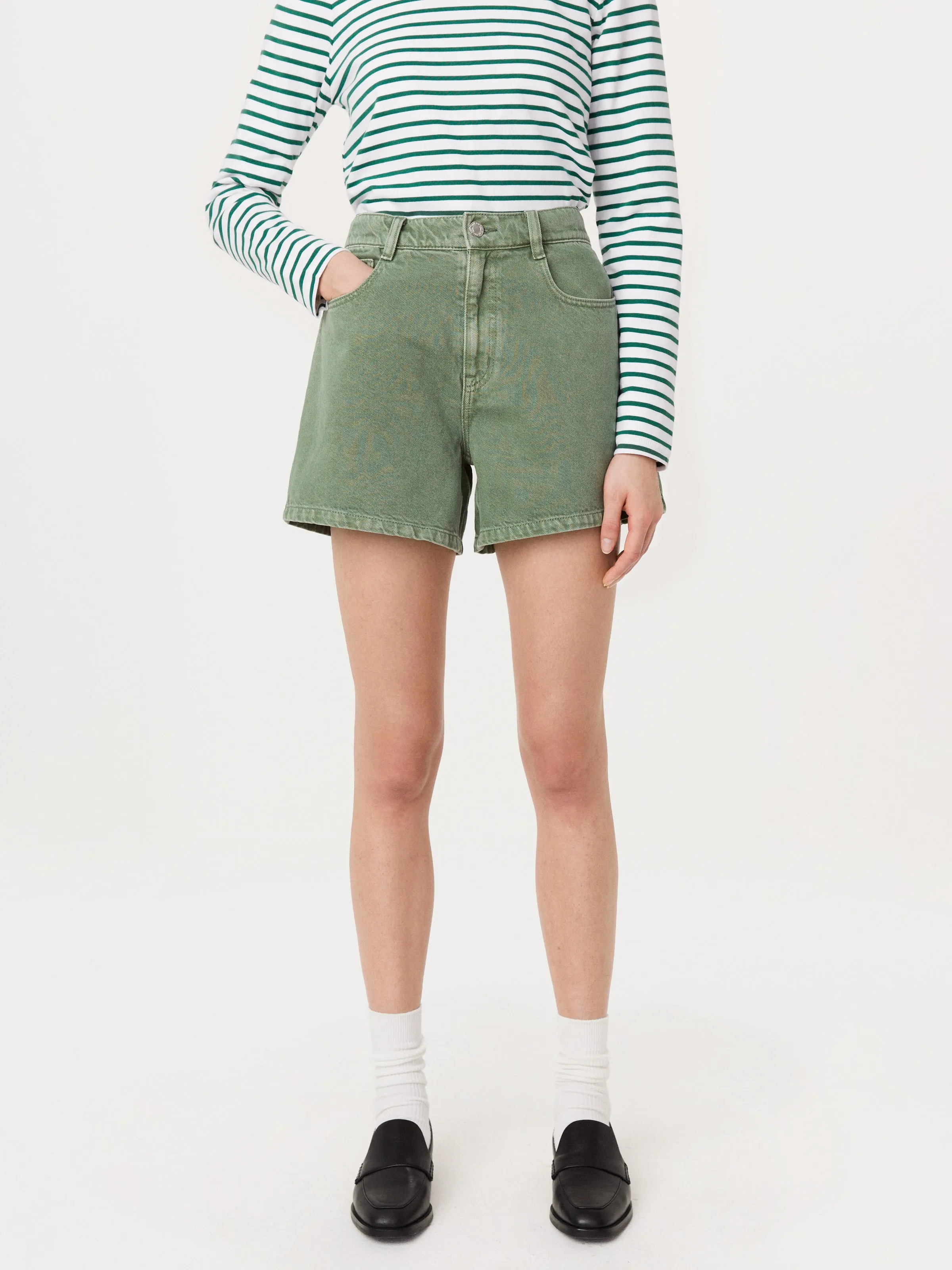 The Courtney Loose Denim Short in Sage Green
