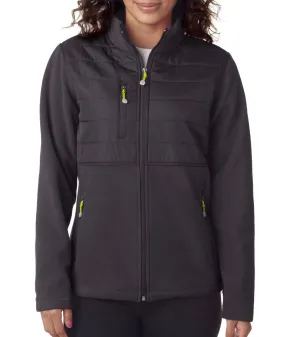 ultraclub ladies' fleece jacket with quilted yoke overlay - charcoal (s)