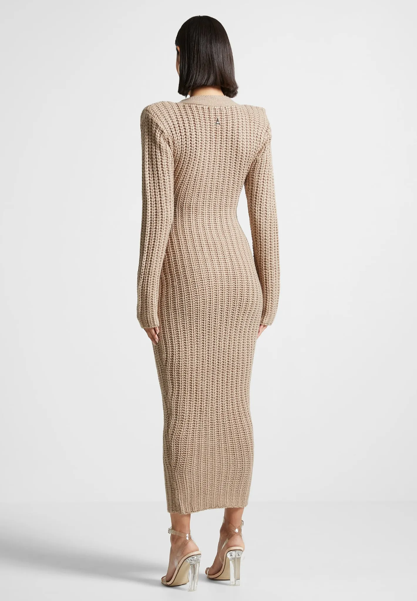 Wide Shoulder Knitted Midaxi Dress - Taupe