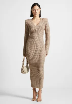 Wide Shoulder Knitted Midaxi Dress - Taupe