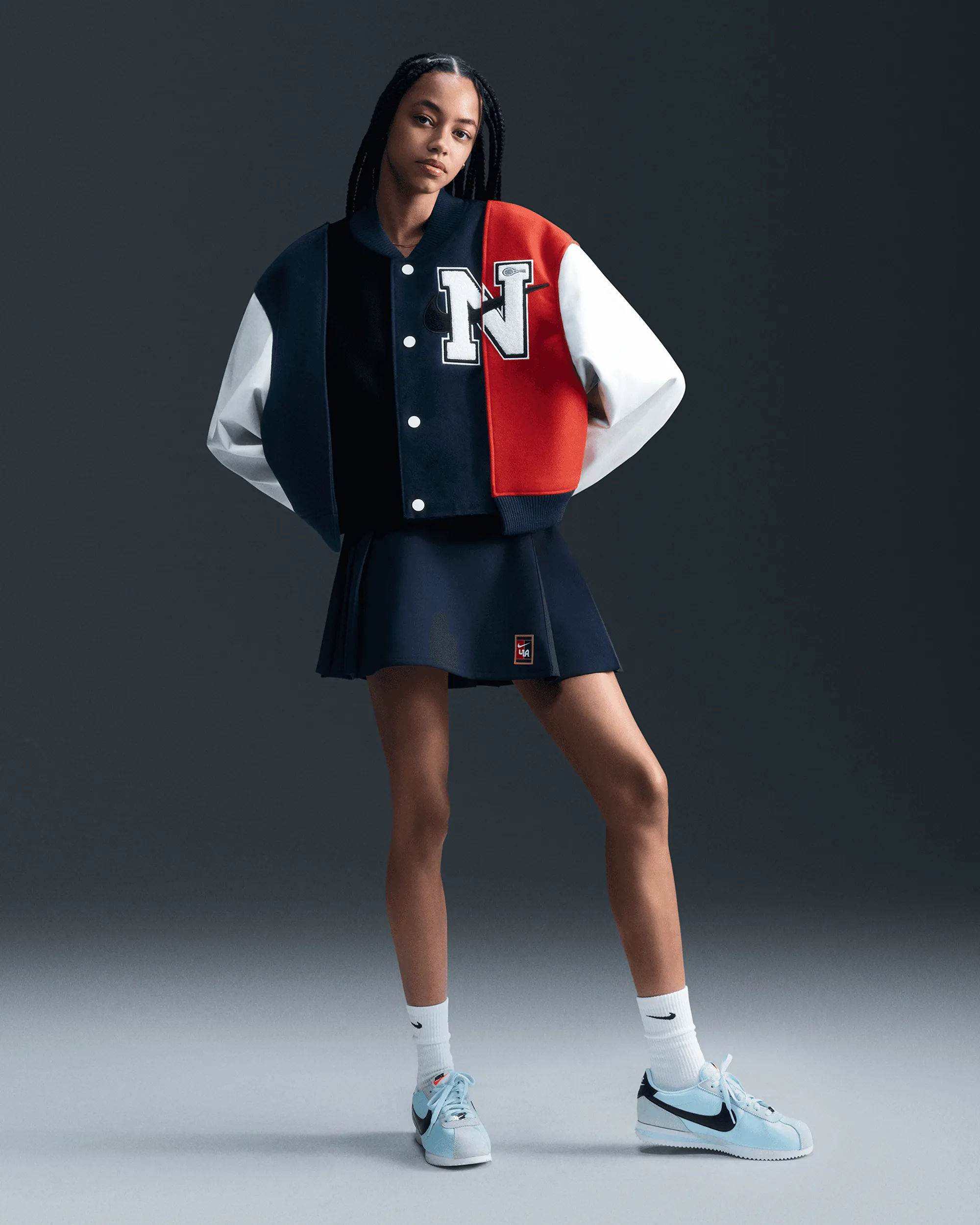 Womens Yoon Varsity Jacket - Black / Armory Navy / Phantom / White
