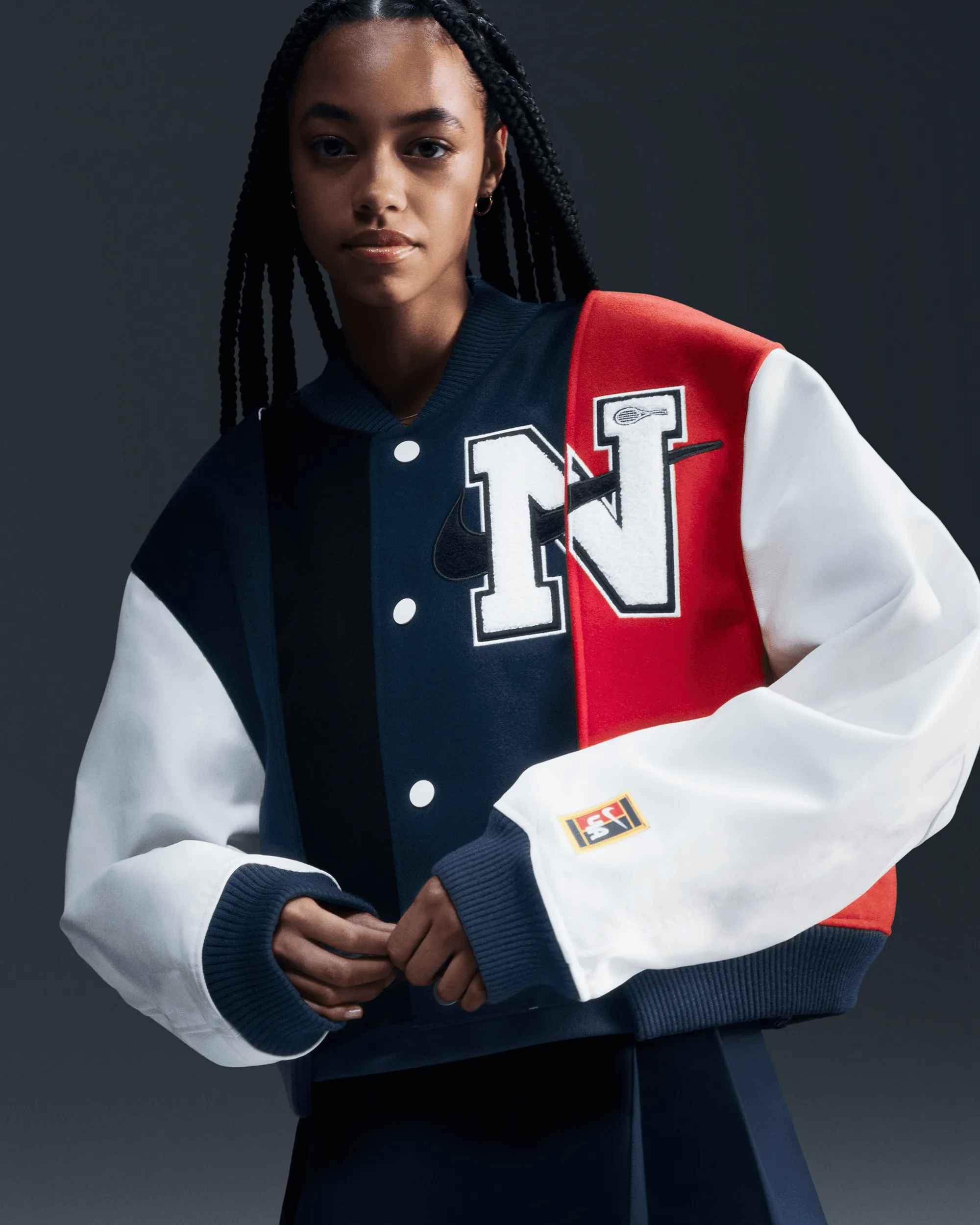 Womens Yoon Varsity Jacket - Black / Armory Navy / Phantom / White